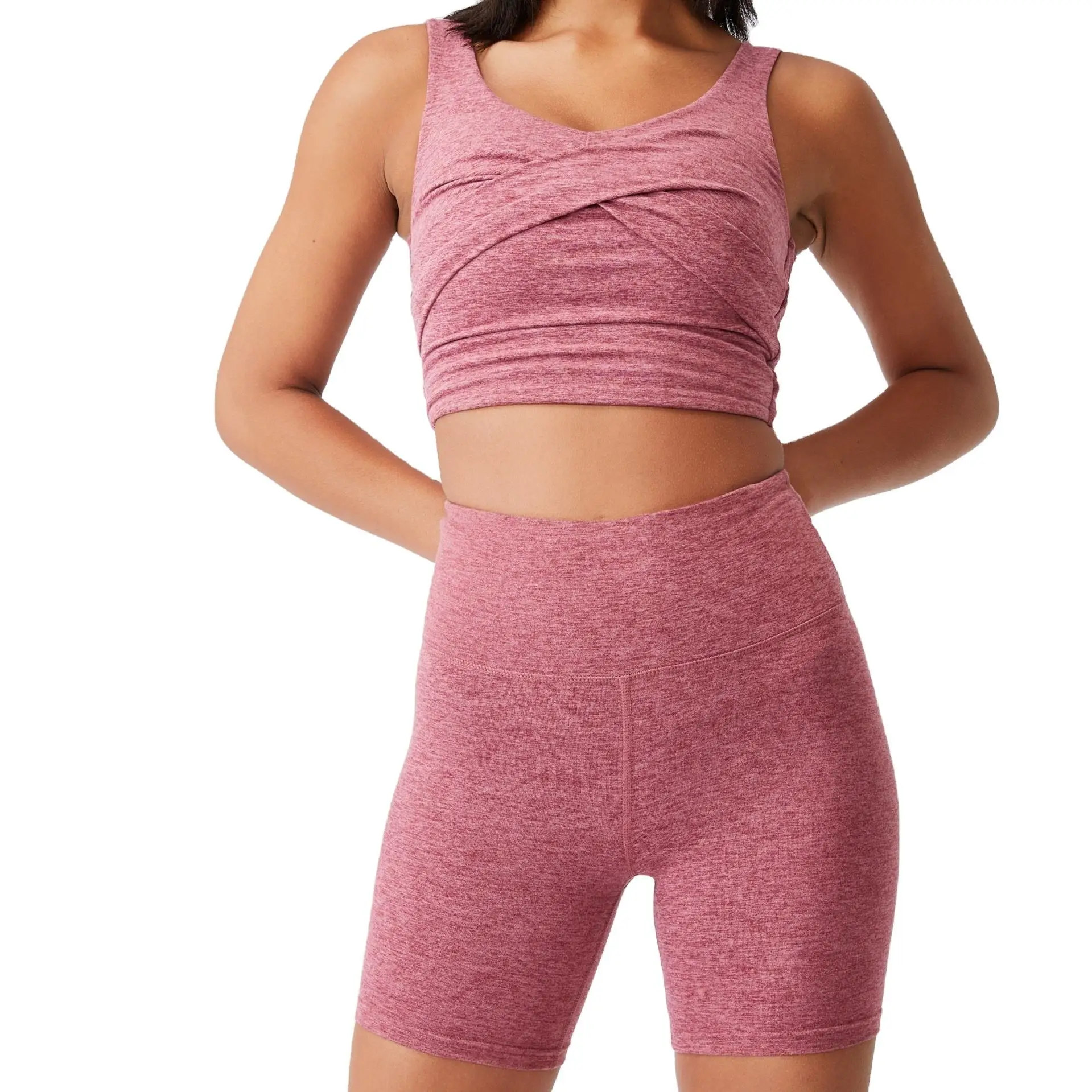 2Pcs Naked Feeling Soft Yoga Align Squat Proof Sets Seamless Sexy Sportswear Sets Women 2 Piece High Back Sports Bra Custom Logo