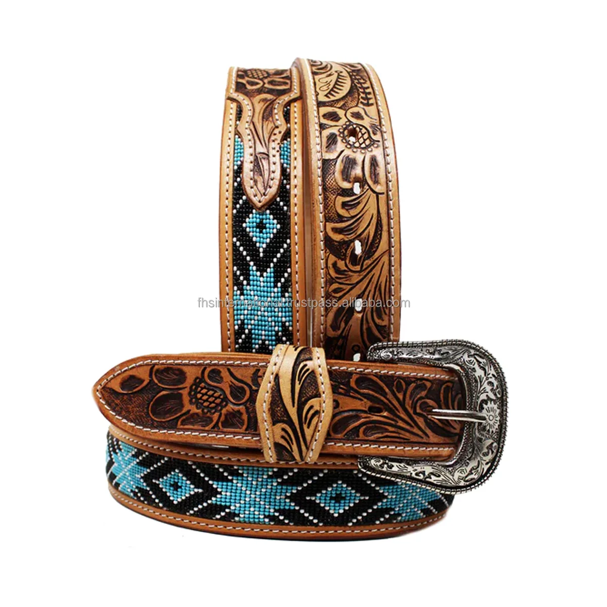 Top Quality Outdoor Affordable Luxury Cowboy Rodeo Leather Belt Handmade Beaded Product from India