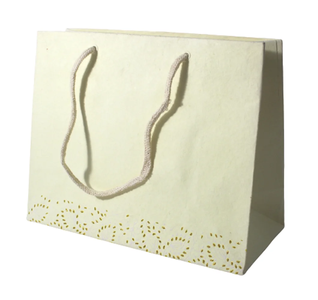 Recycled Cotton Handmade Paper Given Glitter Print All Over Bottom While Plain Matching Paper With Matching Cotton Strings Bag