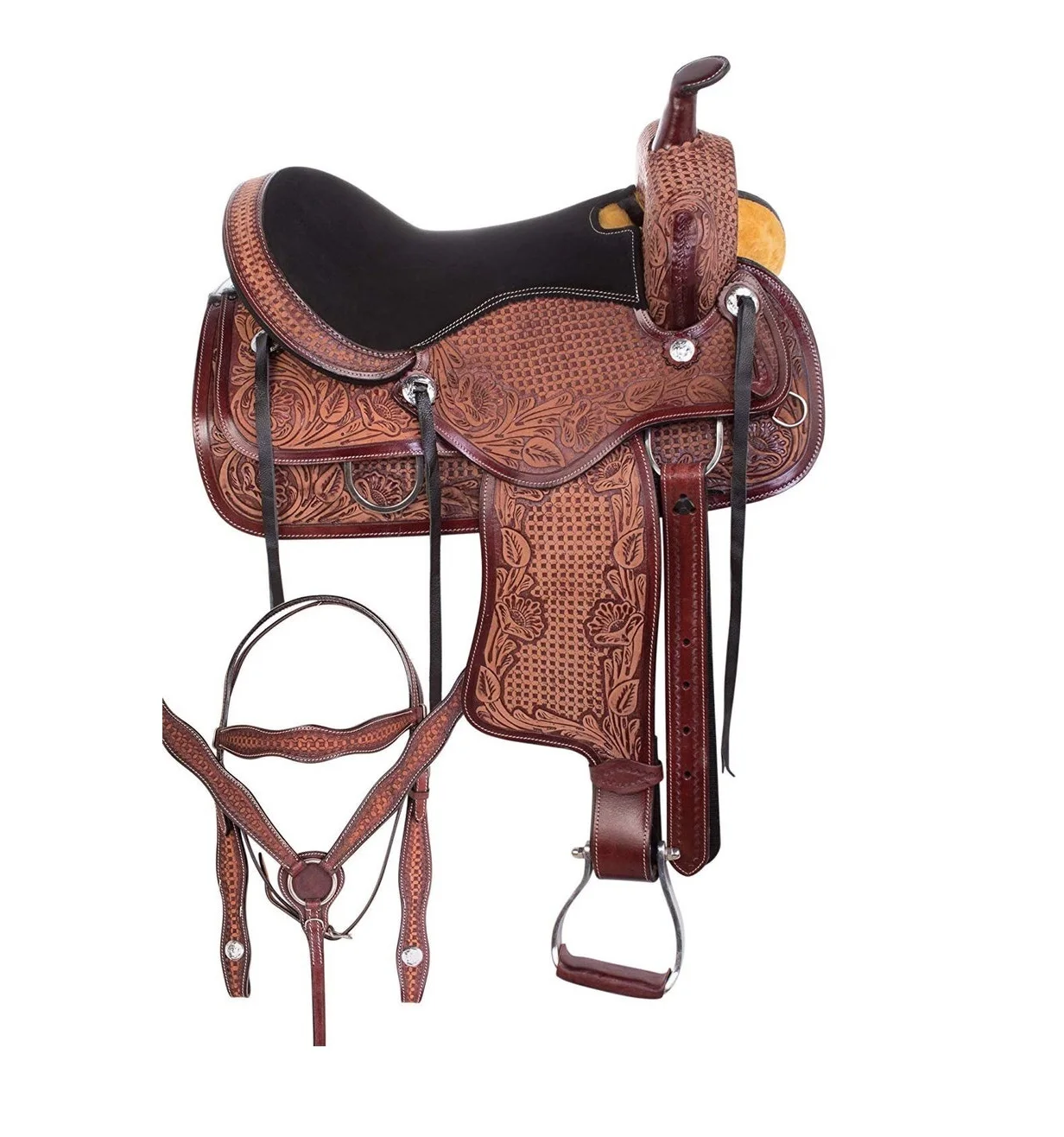 Premium Quality Western leather Horse Saddle With Matching Horse Tack Set Genuine Leather Barrel Saddle English Racing Saddle