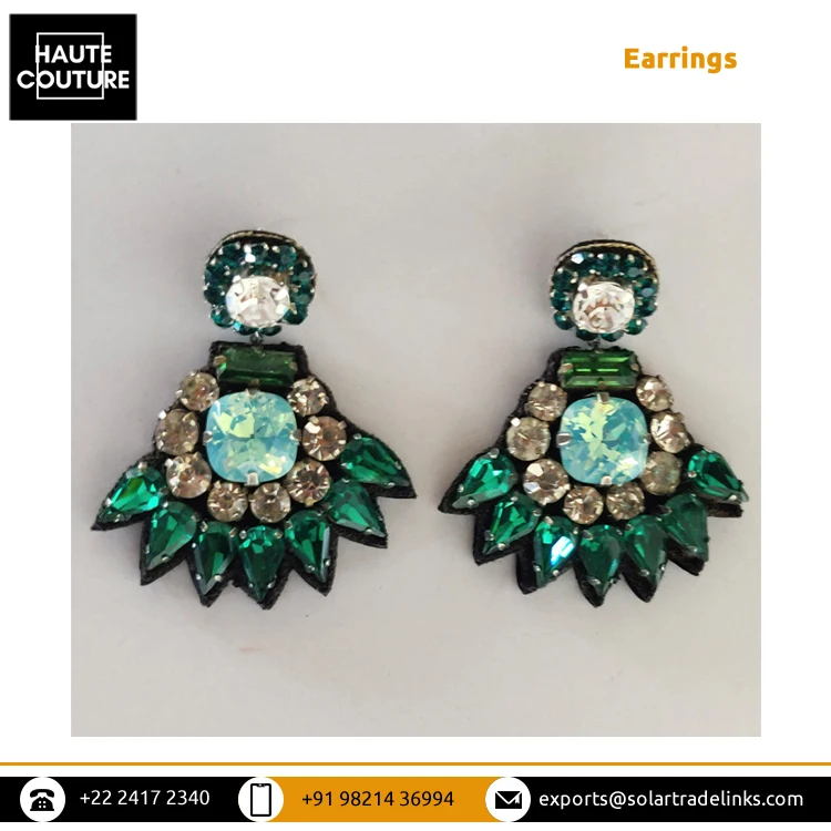 Latest Trending Product Bridal Wedding Wear Best Quality Handmade Emerald Drops and Blue Opal Crystals Made Earrings for Women