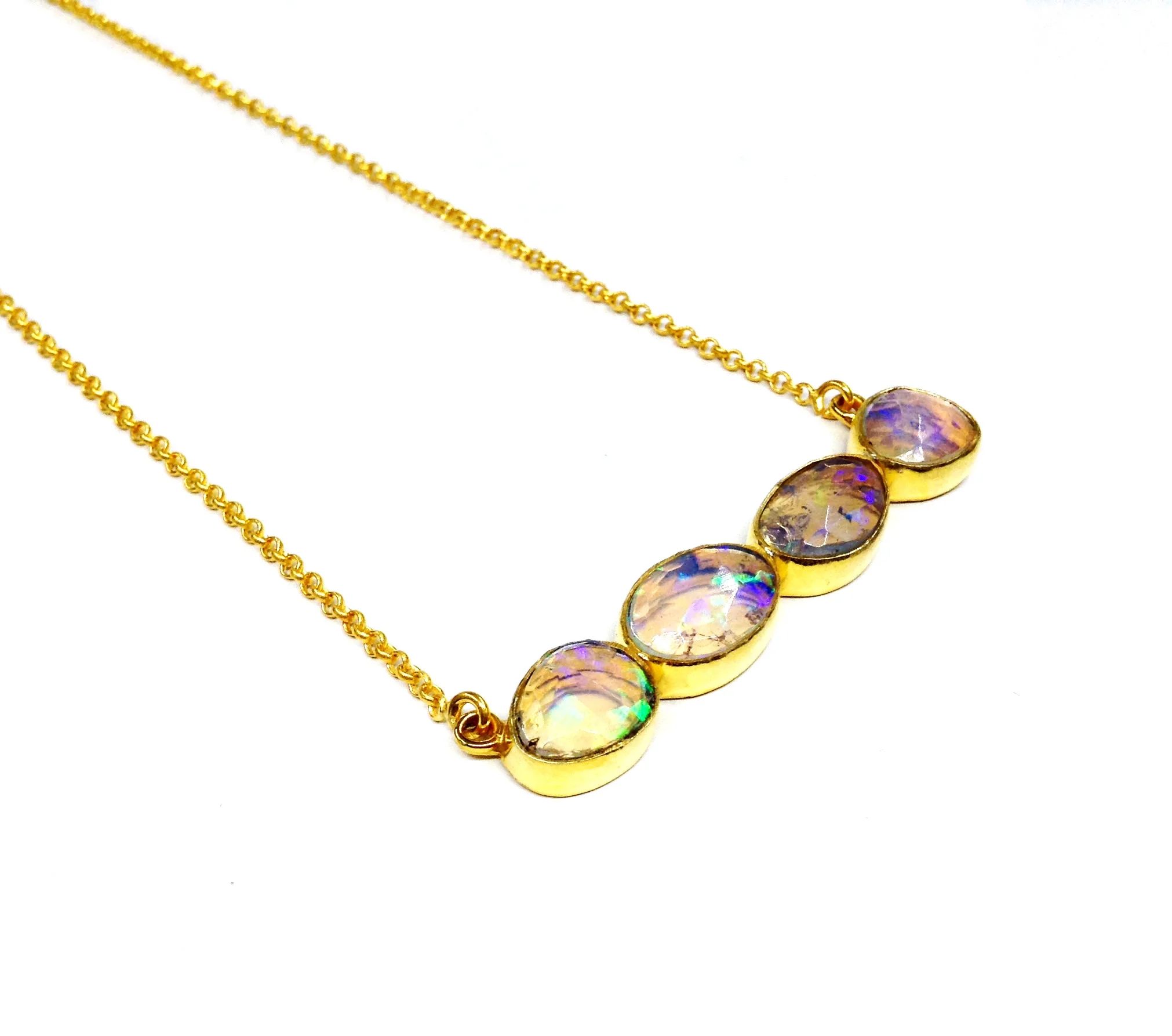 Classic Design 925 Sterling Silver Gold Plated Natural Opal Gemstone Pendant Fashion Jewelry Women Necklaces Party Wear Necklace