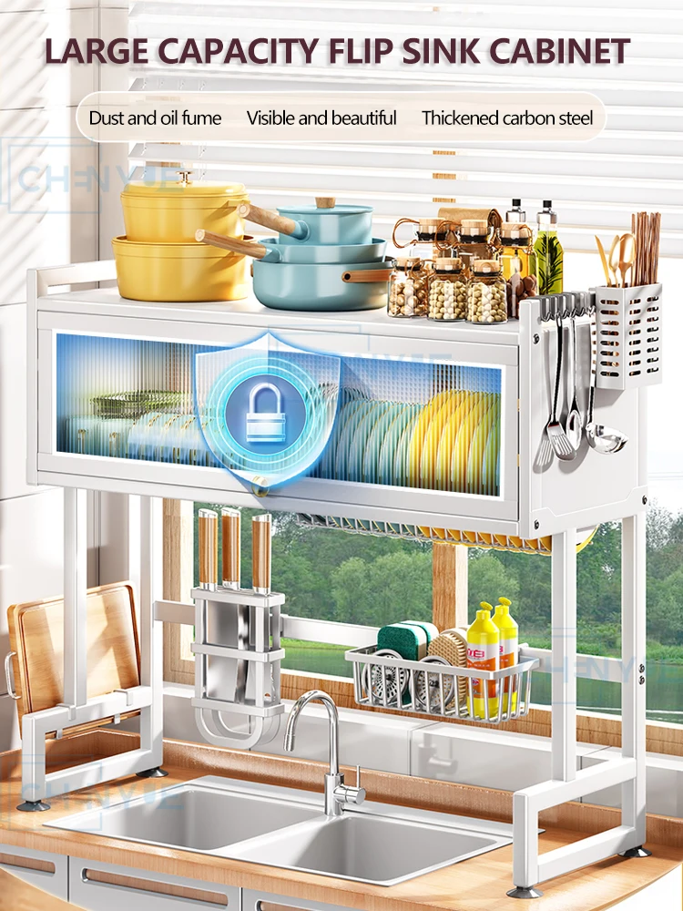 Hot Selling flip cover dish drying rack over the sink multifunction dish drainer rack storage holders sink dish drying rack