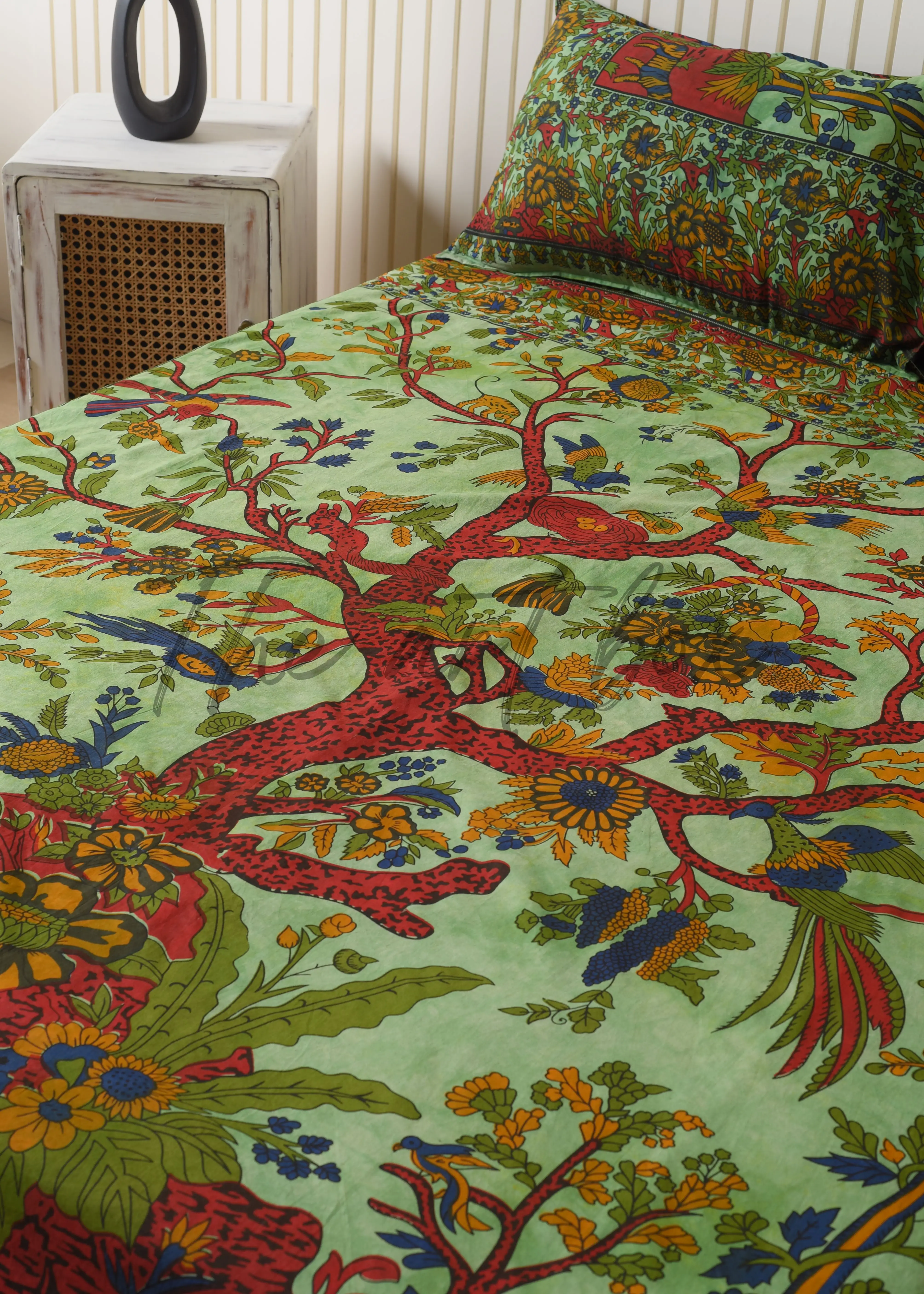 Tree Of Life Mandala Cotton Bedsheet Set With Two Pillow Cover Bedspread Bedding Set Multiple Color Bed Coverlet Mattress