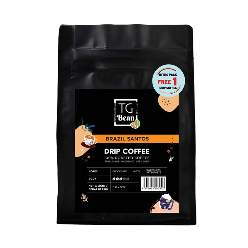 Single Origin Brazil Santos Drip Bag Coffee Notes of Chocolate Nuts with Sweetness Aftertaste 6s Individual Pack