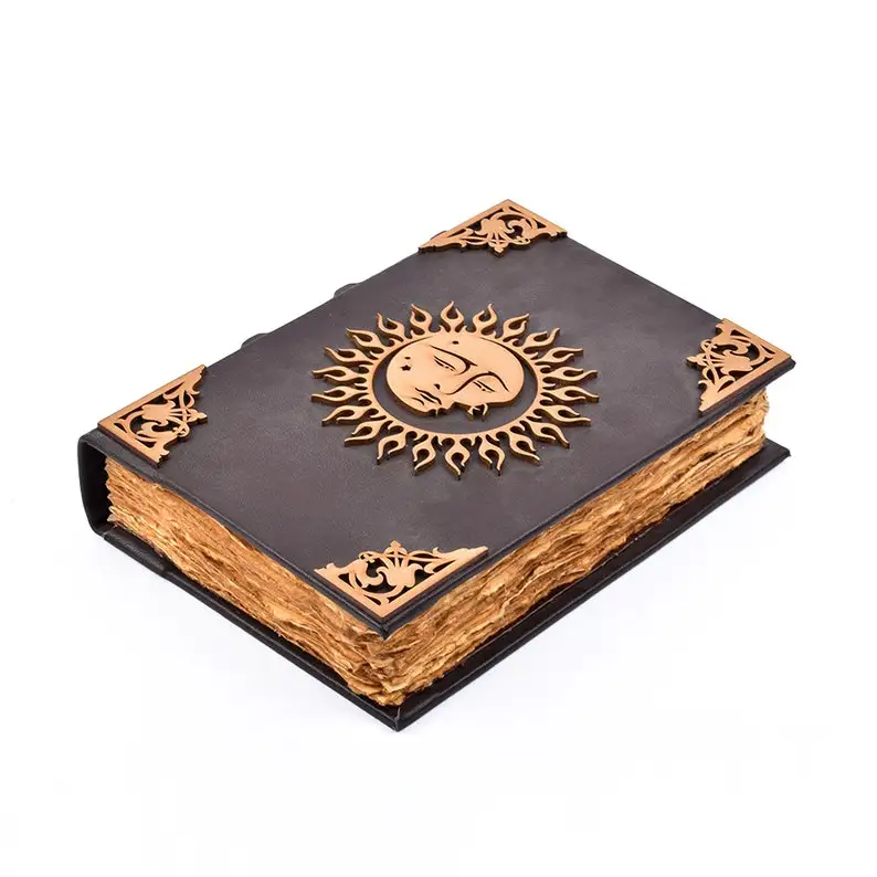 Leather vintage Journal Sun and Moon cover design Deckle Edge cotton Paper Journal calligraphy Notebook Handmade sketch book