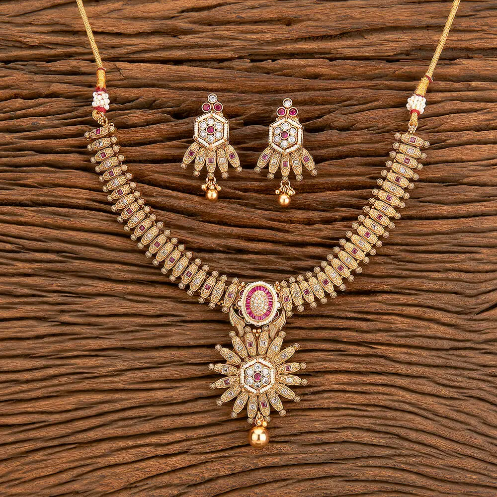 Artificial Antique Gold Plated Arabic Necklace Set With Matte Gold Plating for Womens in Wedding