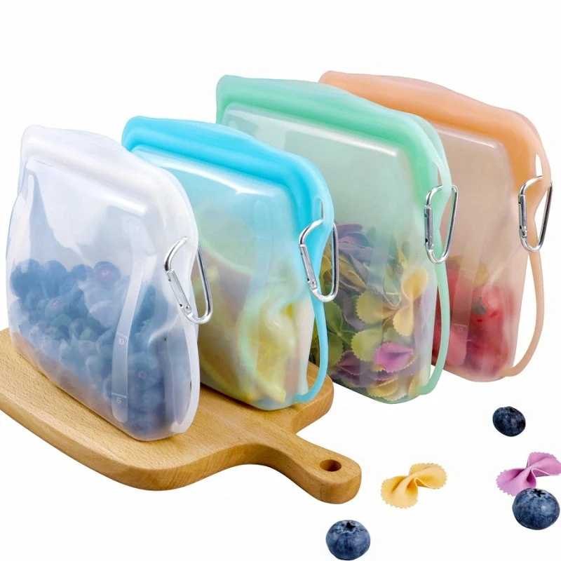 BPA Free Non-Toxic Reusable Silicone Airtight Zipper Pouch Baby Food Storage Snack Ziplock Fresh Fridge Bag with Zipper Print