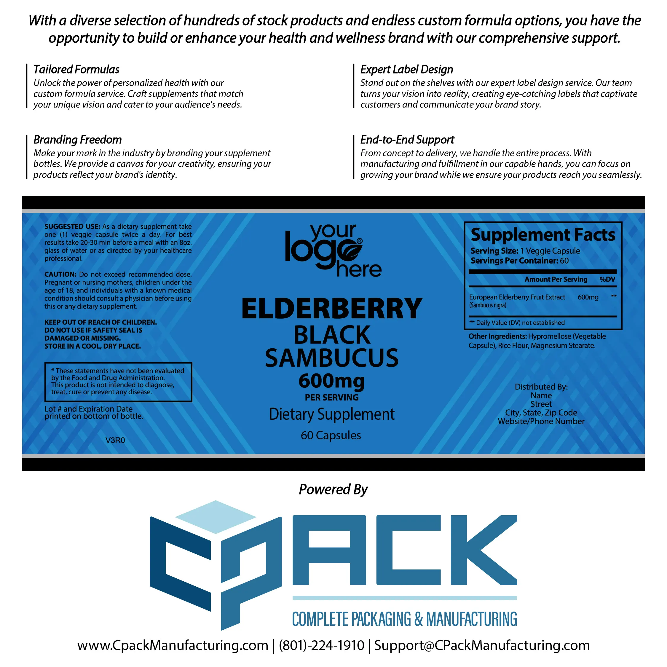 High Antioxidant Black Elderberry Extract Hard Capsules Immune Support Healthcare Supplement Adults Calcium Iron Zinc Selenium