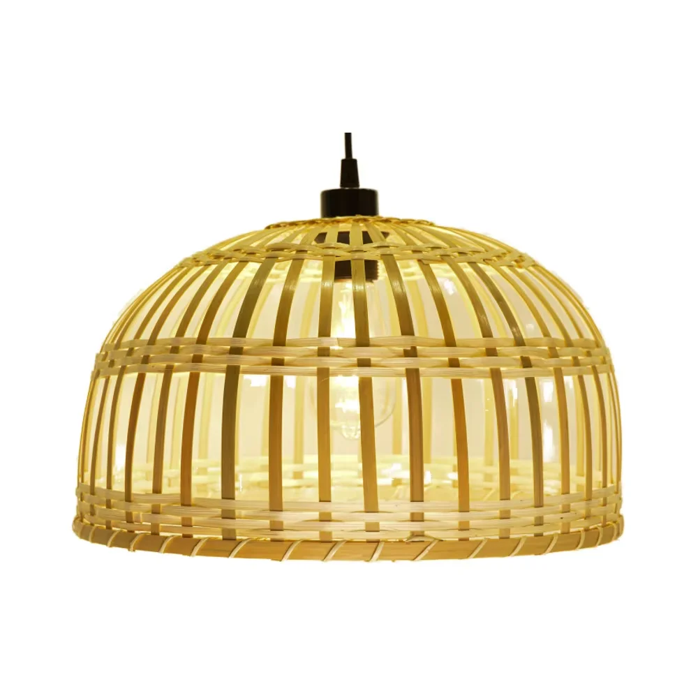 Tropical Style Double Layer Bamboo Rattan Lamp Shade Light Reflector Chandelier For Coffee And Rustic