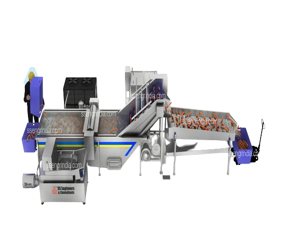 Chilli Cucumber Carrot Onion Diced Radish Washing Cutting Processing Line And Washing Machine