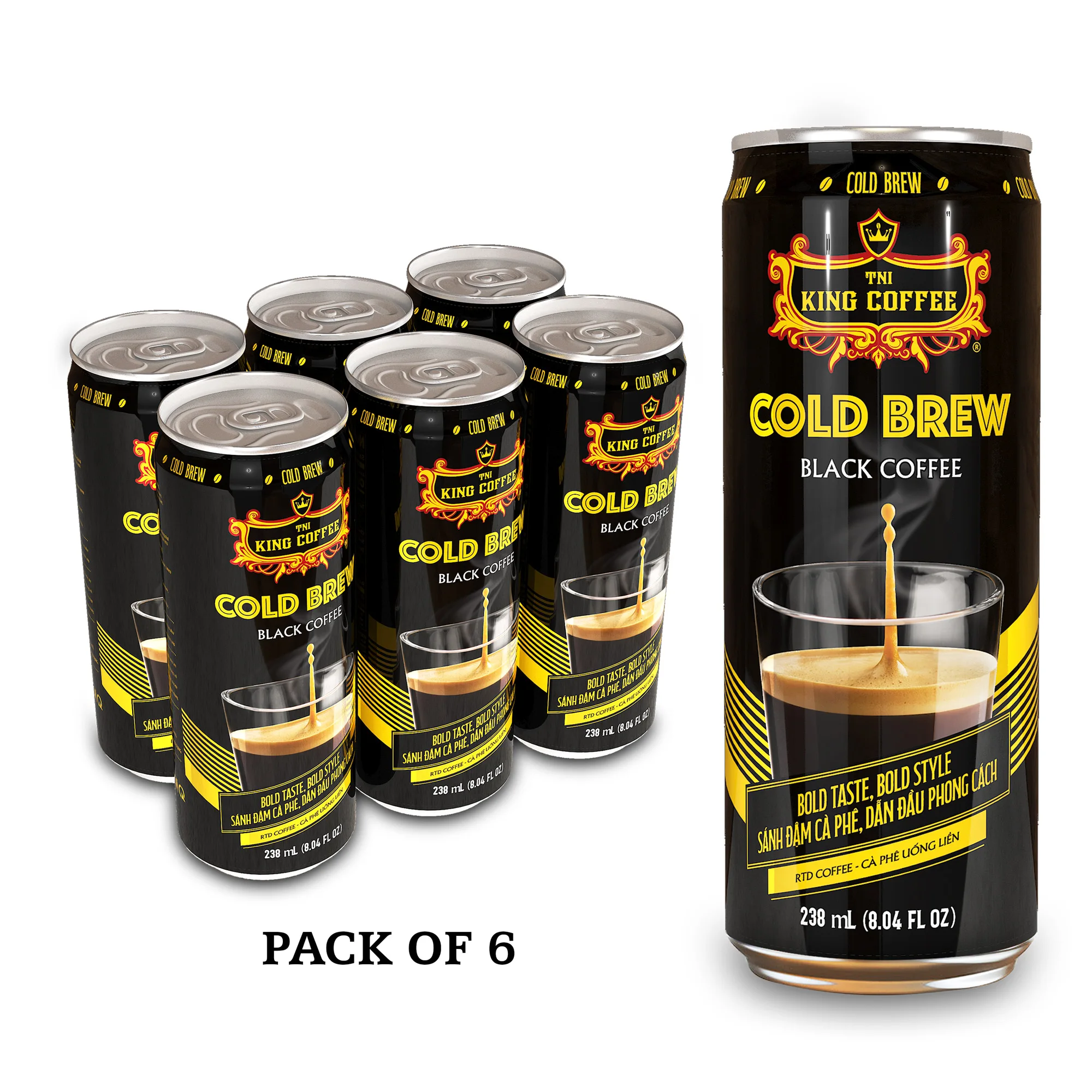 KING COFFEE - Cold Brew Black Coffee Can 238 ml Famous Private Label Vietnamese coffee Ready to Drink