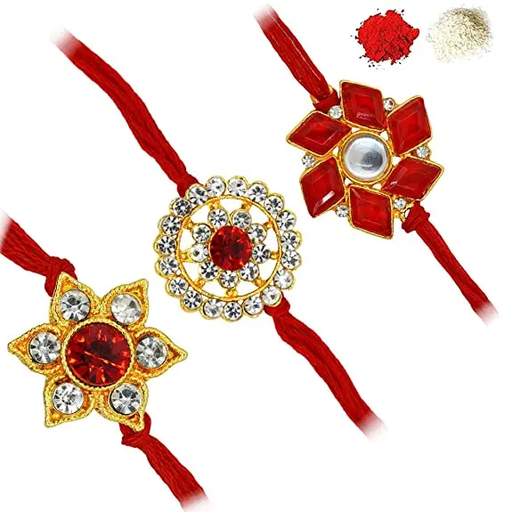 Индийский Великолепный позолоченный комбо Kundan Rakhi (набор из 3 шт.) для мужчин
