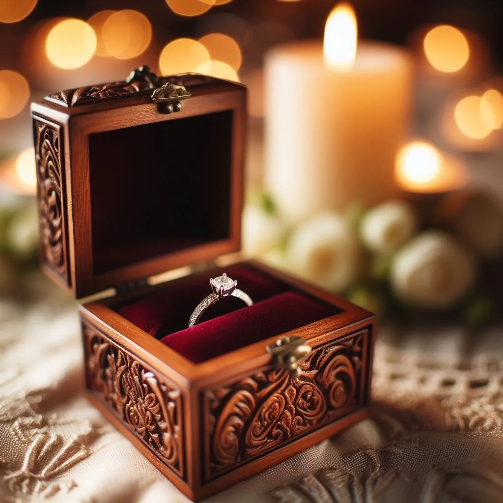 Celestial Harmony Handcrafted Wooden Wedding Ring Box with Personalized Engraving and Luxurious Velvet Lining