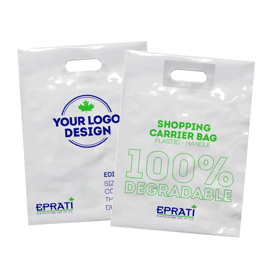 Die Cut Plastic Handle Bag Special Custom Logo Design Color Size Micron Thickness Shopping Handle Bags Biodegradable Reinforced