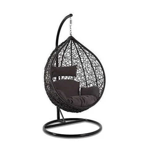 Swing Chair with basket Set Modern Wicker Metal Stand Outdoor Porch Hanging Egg