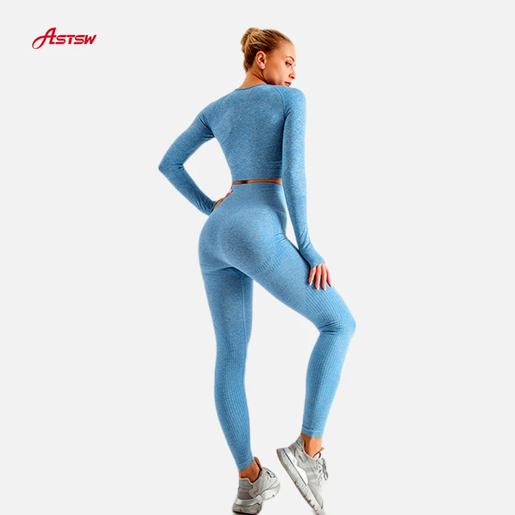 2/3/5PCS Seamless Women Yoga Workout Gym Sportswear Clothing Fitness Long Sleeve Crop Top Set High Waist Leggings Sports Suits