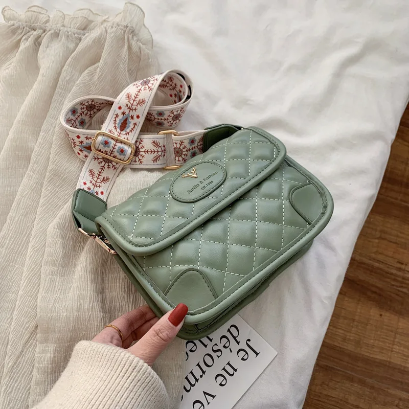 XP1602 Korean simple diamond embroidery thread bag trendy fashion temperament deer head wide shoulder strap messenger bag