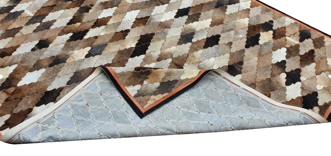 Pure Genuine cow Leather Modern design Colorful Hair on Handmade Patchwork Leather cowhide Area rug