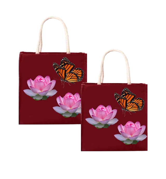 Eco friendly nice Printed Shopping large jute bag weaved padded handle brown color bag made in West Bengal
