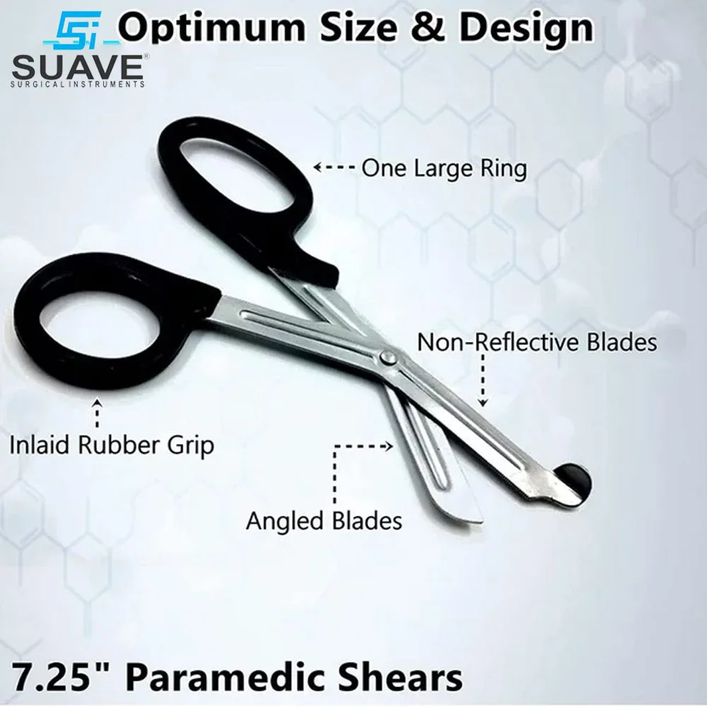 12 Pcs Black Handle Trauma Shears 7.25 Stainless Steel Use For Bandage EMT Nurses Trauma Scissors By SUAVE SURGICAL INSTRUMENTS