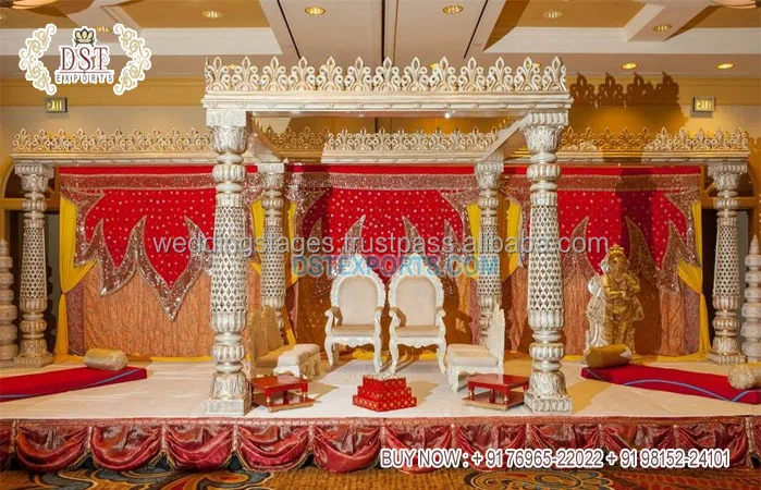 Classic Elephant Teeth Pillars Indoor Wedding Mandap South Indian Elephant Tusk Pillars Mandap Hindu Wedding Elephant Mandap