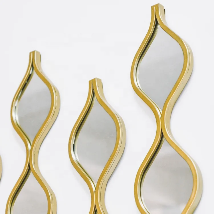 Хорошая цена, декор для гостиной, уникальное золотистое металлическое зеркало для домашнего декора, современные волнистые настенные зеркала