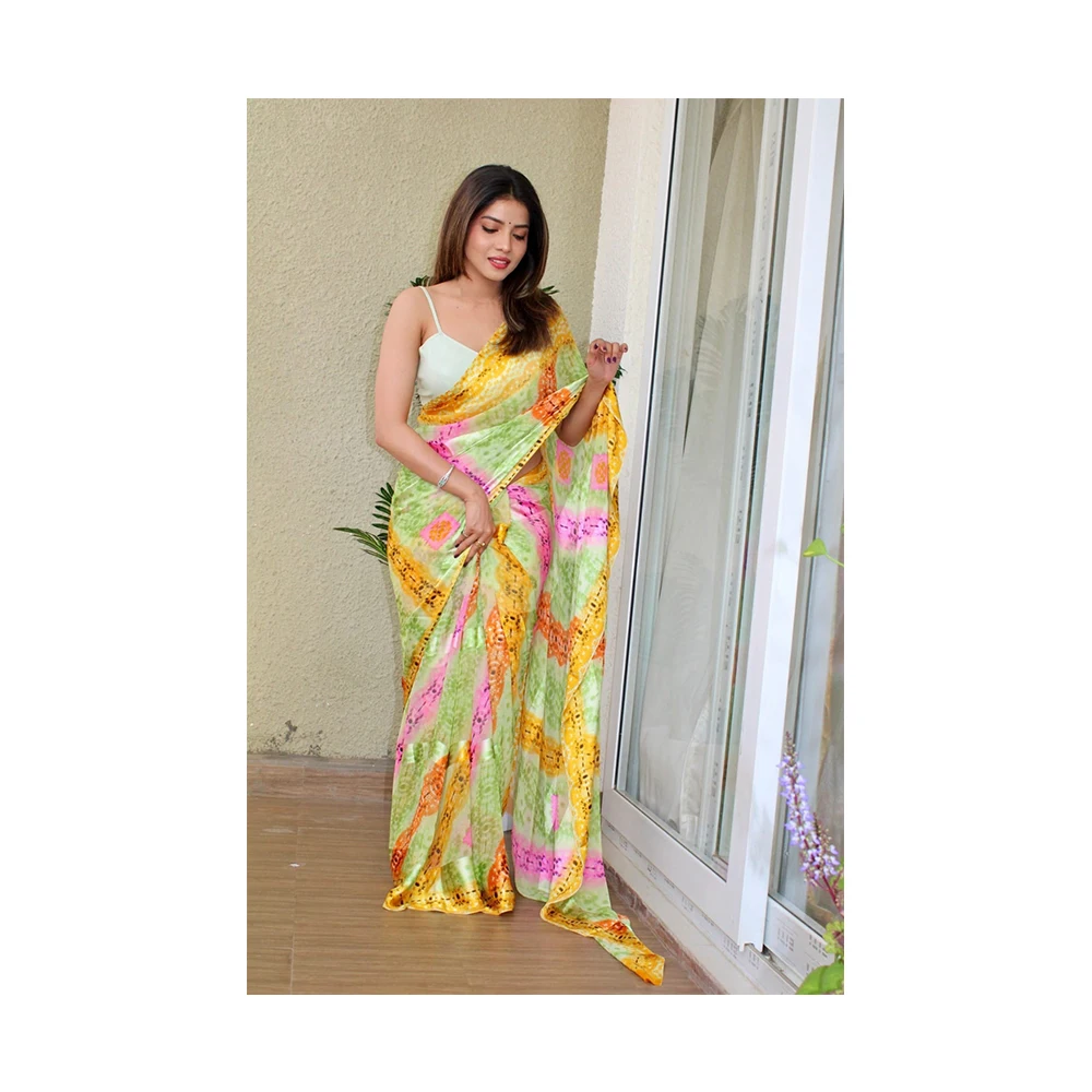 Indian And Pakistani Style Fancy Floral Print Georgette Sari With Blouse Pieces For Daily Wear Saree For Women