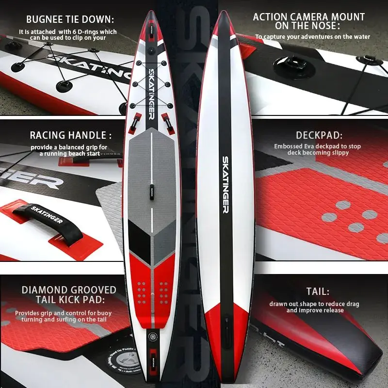 HOT PRODUCT Skatinger OEM Long Paddle Board Surfboard Racing Board Stand Up Sup With Factory Price RED