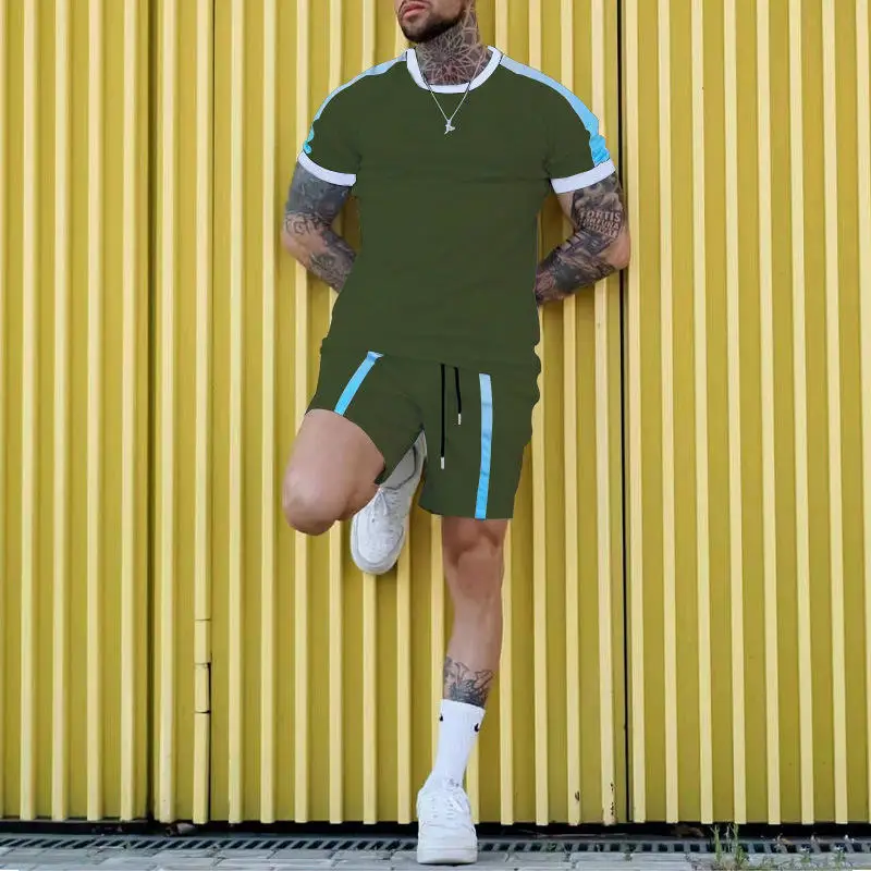 New Arrival Summer Custom Logo Two Piece Training Wear Jogger Sets Sweat Suits Short Sleeve tracksuits for men