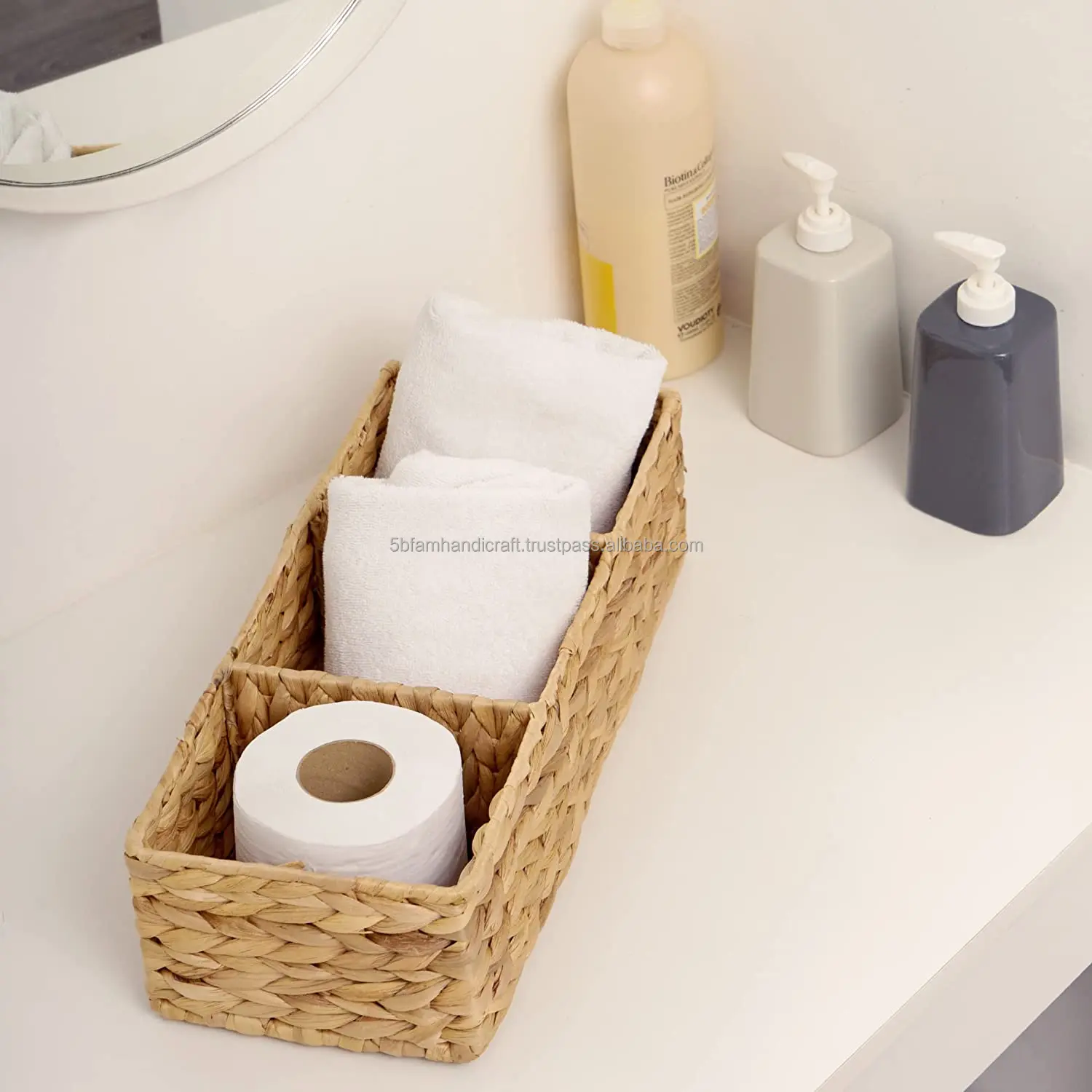 From Vietnam Wholesale Hand-Woven Water Hyacinth Storage Baskets With Divider Wicker Baskets for Shelves