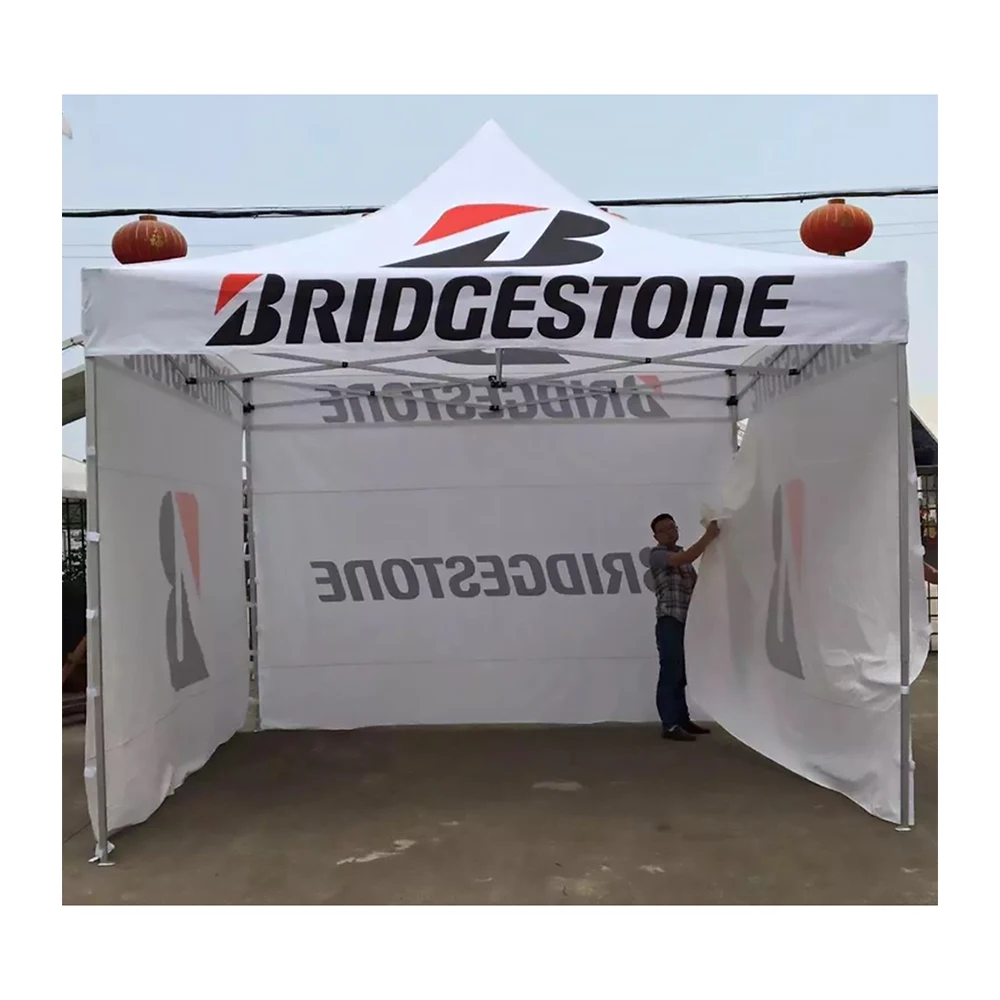 Custom 10x10 40mm Hexagon Aluminum Frame 600D  High Peak Outdoor Trade Movable Push Pull Trading Show Tents For  Trade Show