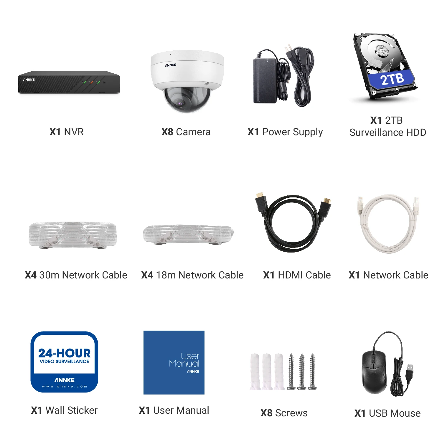 ANNKE 5MP 8CH 8pcs Cameras PoE NVR Security System with Audio Remote Access Surveillance CCTV Camera System with 2TB HDD