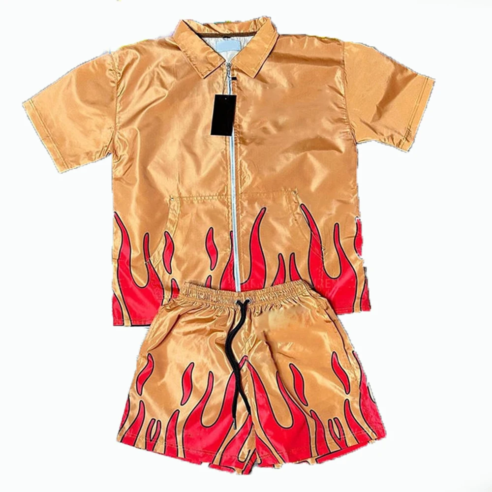 Custom Logo Shirt And Short Set Sublimation Nylon Two Piece Shorts Set Breathable Men Reflective Wind Breaker Short Set