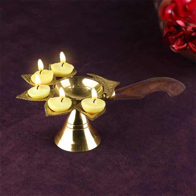 Латунная Diya для Diwali 5 Jyoti Dipawali Diwa ручная резная металлическая гравированная скульптура из Индии религиозный подарок рукоделия