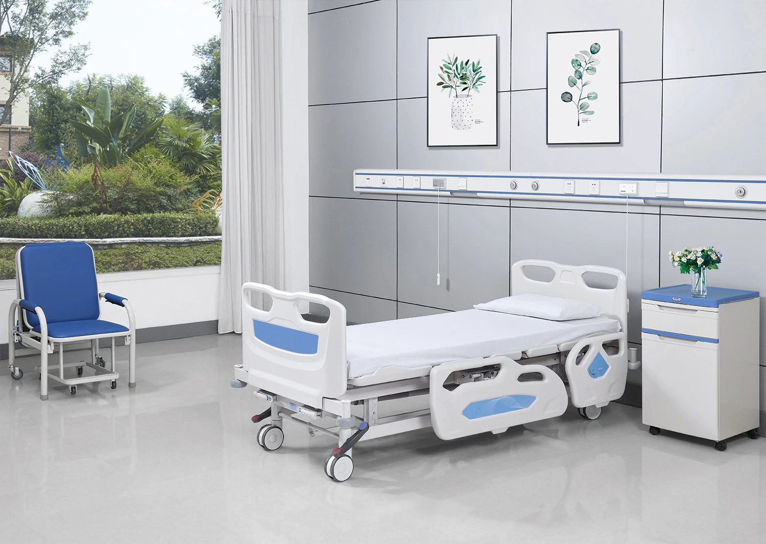 HH/BC-F-3-G-020 ABS Высококачественная многофункциональная ручная двухколесная Больничная койка с 3 функциями