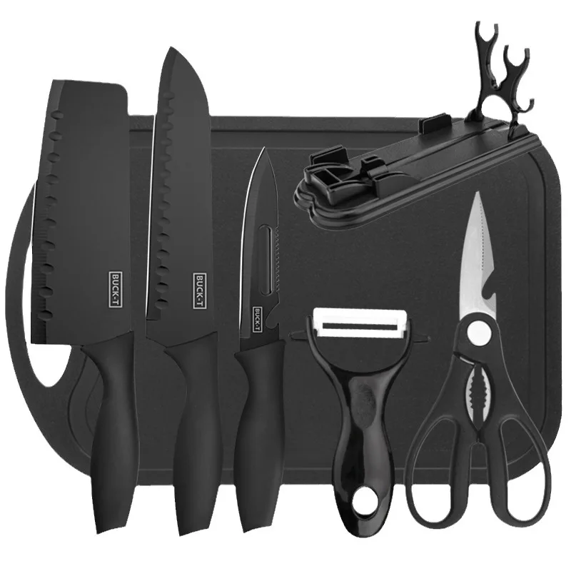 7 pcs Knife Cutting Board Combination Dormitory Meat Cleaver Kitchen Non stick Pot Special Spatula Kitchen Utensils