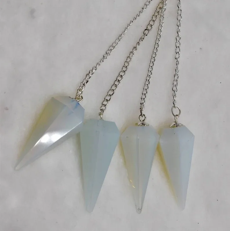 Opal Faceted Cone Pendulum with Chain Healing Dowsing Crystal Pendulum Spiritual Energy Jewelry Gift Hexogen Reiki Stone