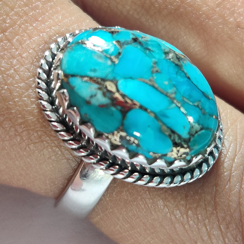 Custom turquoise ring mens and women 925 Sterling Silver natural stone rings