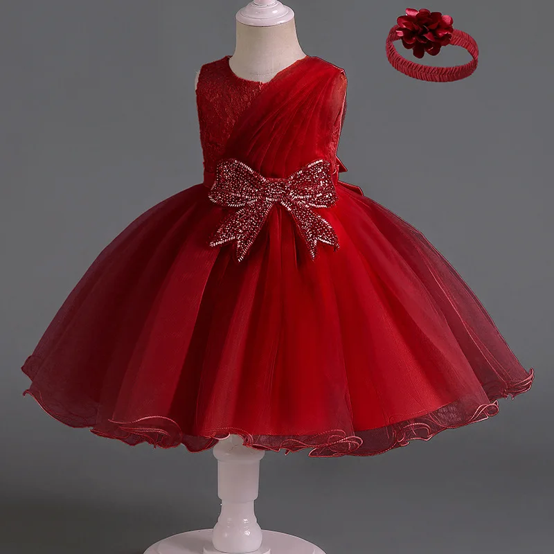 LZH Baby Girls Bow Princess Gown Wedding Party Baby 1 Year Birthday Dress Christmas Infant Christening Dress