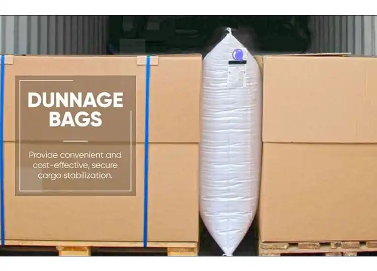 Dunnage bags are air filled pouches that can be used to stability secure and protect corgo during transportation