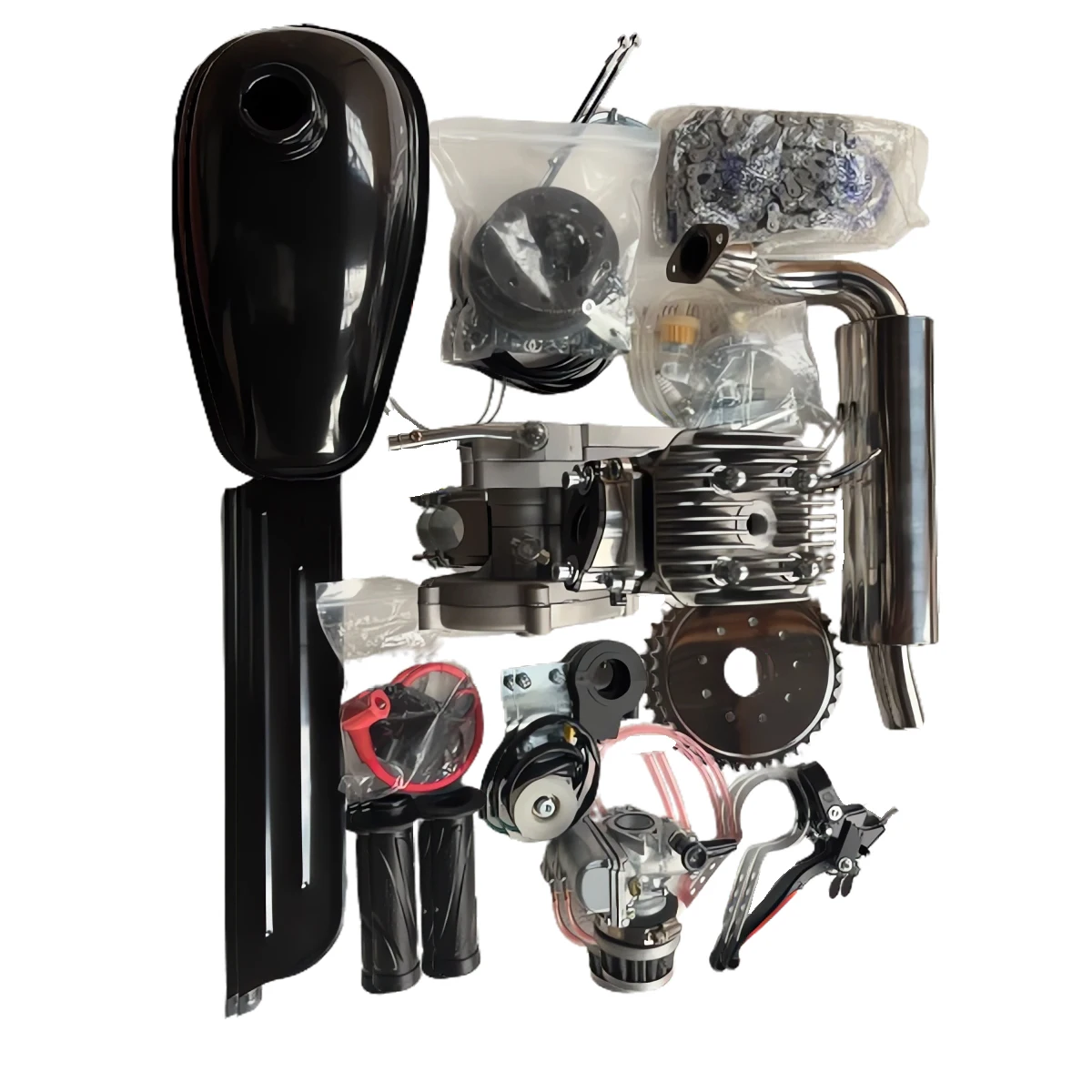 New Kick Start Silent Exhaust Pipe Air-cooling 2 Stroke Petrol Gasoline Bicycle Petrol Engine Kit Latin Market Flange Intake