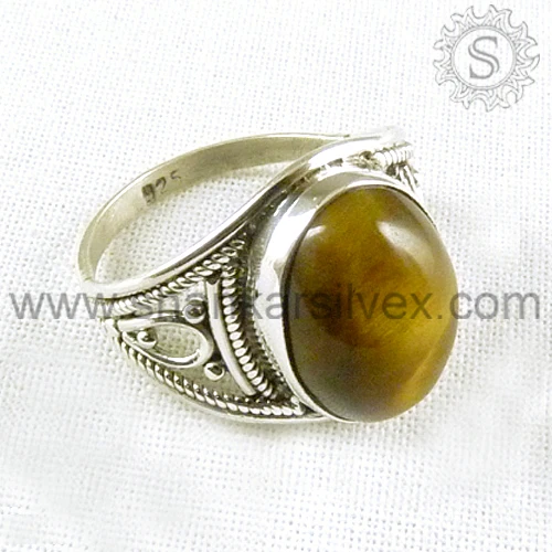 2024 New Low Price Tiger Eye Natural Gemstone Ring 925 Sterling Silver Fashion Jewelry Suitable For Marriage Indian Wholesaler