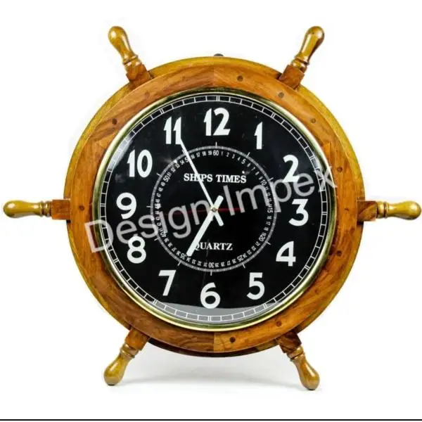 Home Decor Luxury Nautical Clock Wooden Ship Wheel For decorative Office Wall Or Desktop Tableware Latest Ship Wheel Sales