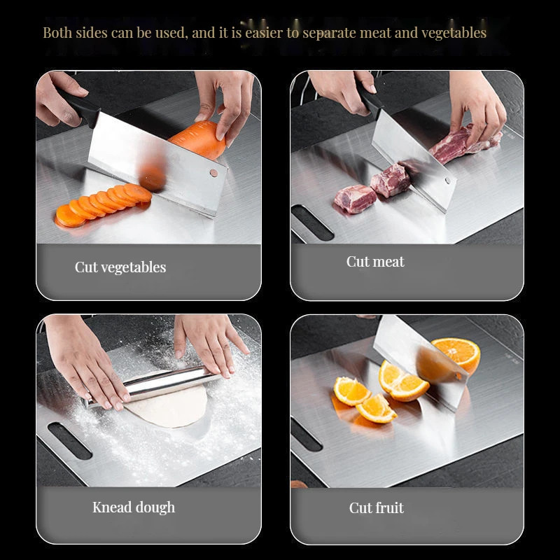 Stainless Steel & Bamboo Double Sided Cutting Board Food Grade Titanium for Meat Fruit & Vegetables