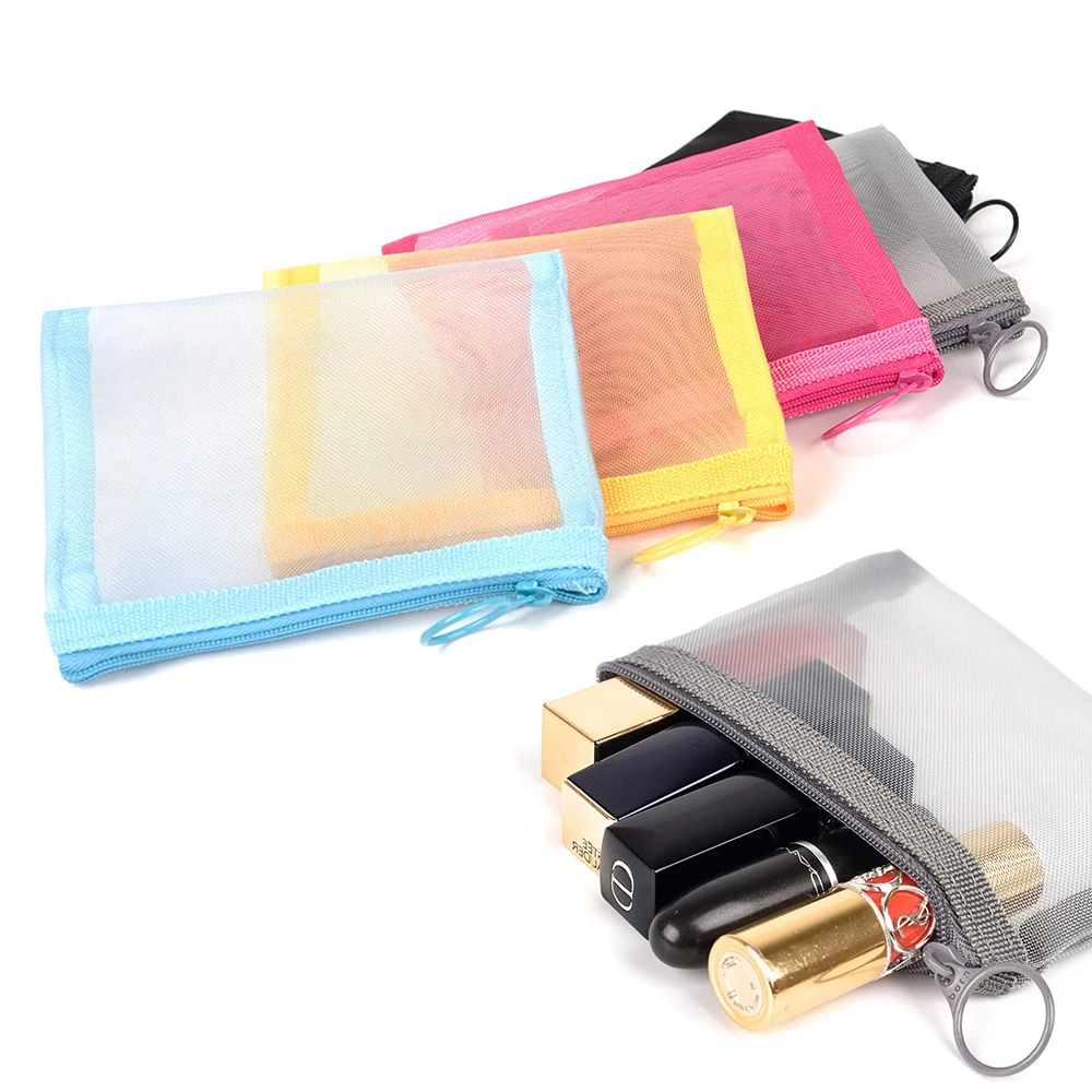 Travel Zipper Mesh Pouch Toiletry Bag Light Weight Customized Small Nylon Mesh Cosmetic Bag