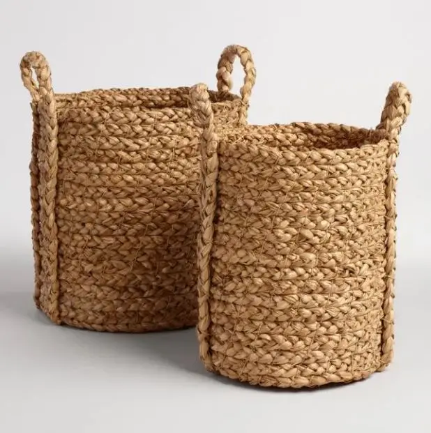 Eco-friendly Natural Base Print Color Household Multi Functional Basket Clothes Storage Hand-Woven Laundry Seagrass Baskets