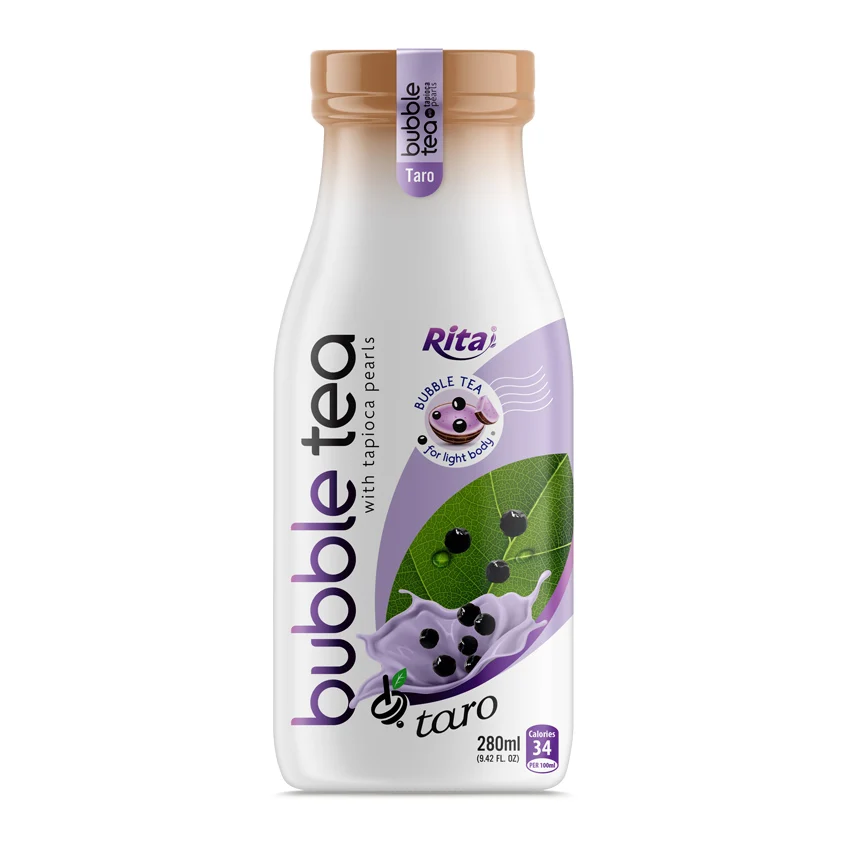 High Quality Direct Factory Glass bottle 280ml Bubble Tea with tapioca pearls and Taro Ready to Drink Packaging Tea Drink