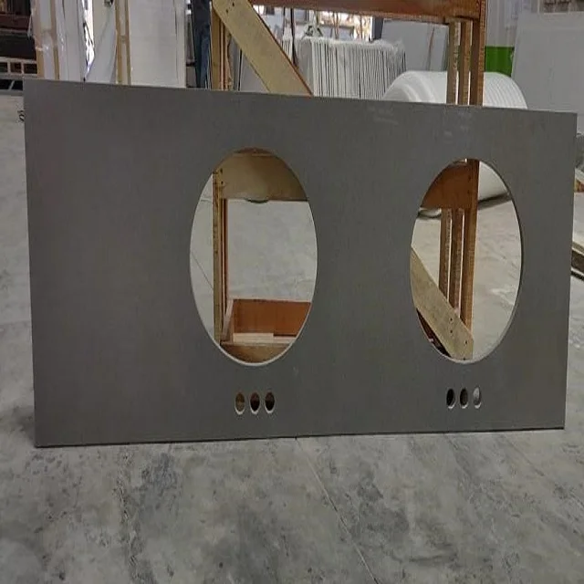 Customized Size Grey Quartz Bathroom Vanity Countertop in 61x22 inch Size  with polished surface for Home and Hotels