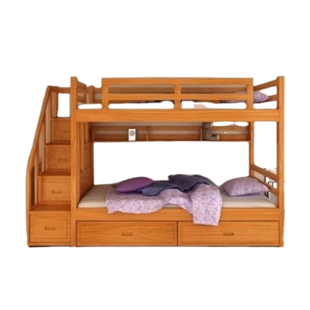Double Bed Wooden Bunk Bed With Many Drawers and Staircase Costumiz Design Bunk Bed From Indonesia